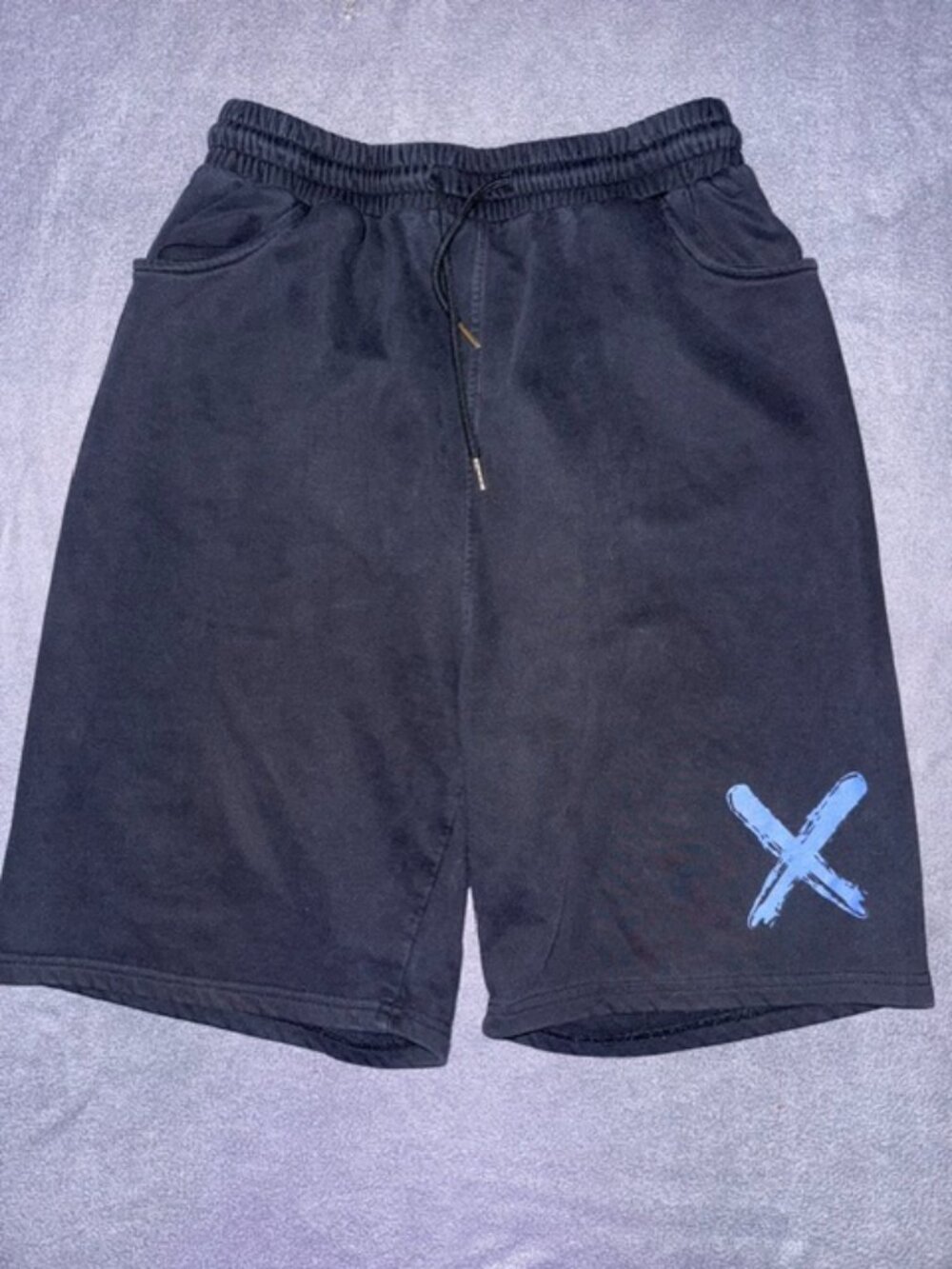 Nuthink Black Shorts Men’s Large Blue X Graphic Athletic Casual Drawstring